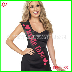 <b>Bride</b> To Be <b>Sash</b> Black With Pink Hearts Wedding Party Accessory LPP2088 - Product Image 1