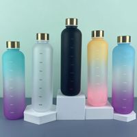 Bouteille de fitness esthétique et écologique en Tritan sans BPA de 1 L, anti-fuite, dégradé mat, avec couvercle en acier inoxydable