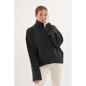 ชุดเสื้อสเวตเตอร์ถักคอเต่าครึ่งตัวสีแอนทราไซต์สำหรับผู้หญิง เนื้อหนาและอบอุ่น - Product Image 6