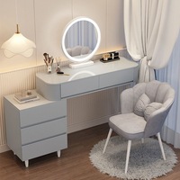 Table de maquillage extensible tout-en-un style crème, meuble de rangement moderne et minimaliste en bois, table de chevet et bureau pour salon