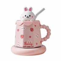 Mug en céramique avec couvercle et paille, résistant aux hautes températures, design stylé de dessin animé pour filles, usage domestique et en couple
