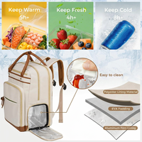 Sac à dos pour ordinateur portable pour femmes enseignantes, compartiment à lunch amovible, poches organisées, cuir synthétique en microfibre