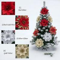 Dekorasi Pohon Natal QY, Aksesoris Plastik DIY, Perlengkapan Liburan Natal, Bunga Poinsettia, Hiasan Bunga Glitter Buatan