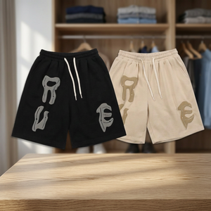 Shorts pour hommes personnalisés en tissu éponge 100% coton, respirants, style urbain, avec strass, cordon de serrage central, couleur unie, OEM ODM, tissu doux de qualité supérieure - Product Image 4