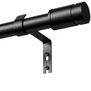 Extendible Wall Mounted Matte Black <strong>Curtain</strong> <strong>Pole</strong> 16mm Diameter 76-228cm Bracket Cylindrical <strong>Ends</strong> for Bedroom Living Room - Product Image 1
