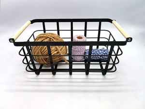 Nuovo prodotto cucina cucina cibo rettangolare metallo nero cesto portaoggetti <span class=keywords><strong>con</strong></span> maniglie in legno - Product Image 5