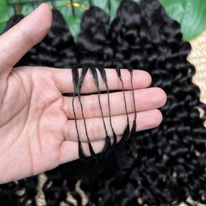 Extensions <span class=keywords><strong>de</strong></span> <span class=keywords><strong>cheveux</strong></span> humains 100% naturels bruts, pré-séparées, sans nœuds, pour tressage, avec ondulations profondes, effet plume et ligne plume, type Water Wave - Product Image 1