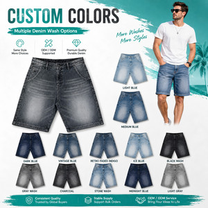 Shorts en <span class=keywords><strong>jean</strong></span> rétro américains pour hommes avec logo personnalisé OEM, ourlet brut, coupe ample, fabriqués par une usine professionnelle, shorts délavés - Product Image 3