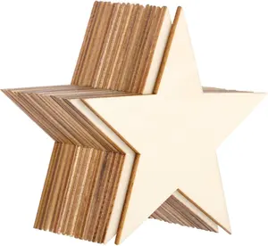Madera de tronco de 10cm, chip de madera de cinco puntas en forma de estrella, bricolaje, artesanías decorativas, 36 Uds.