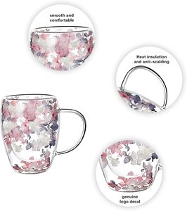 Taza de Vidrio de Doble Pared Aislada con Diseño de Flores Secas para Beber Café, para Cocina y Hogar, Venta al Por Mayor - Product Image 3