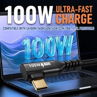 Kabel Data USB-C 3.2 Gen 2 Male ke Type-C Elbow Male, Pengisian Cepat 100W, Transmisi 10Gbps, Transfer Audio 4K untuk Ponsel