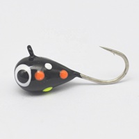 Vente en gros usine Black Wonder Bread Tungsten Ice Jig Head avec points de résine colorés, leurre de pêche sur glace hivernale pour Panfish et Perche
