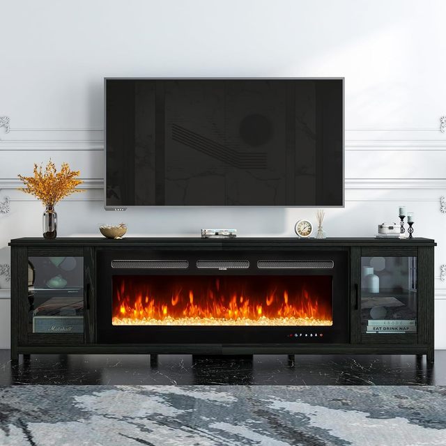 80 Inch Tv Console Cabinet Modern Luxury Living Room Furniture Remote Control Fire Place Decorative Electric Fireplace Tv Stand
