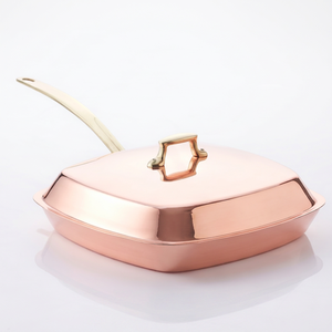 Copper Saute <b>Pan</b> With Stainless Steel <b>Handle</b> Modern Design For Gas Cooker No Coating Heat Resistant Square Shape <b>Pan</b> - Product Image 1