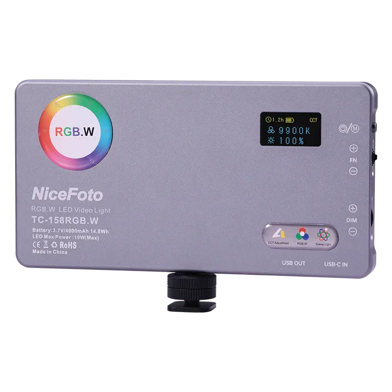 Nicemoto-Luz LED de vídeo RGB de 10W, TC-158RGB.W, batería recargable integrada, luz de relleno para cámara de vídeo