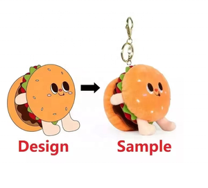 Personalizzabile simpatico ciondolo alimentare giocattolo morbido peluche imbottito Hamburger Chips portachiavi ricamato in cotone PP - Product Image 5