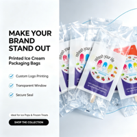 Sachets en plastique transparents thermoscellables pour bâtonnets glacés, conception personnalisée, imprimés sur mesure pour la crème glacée maison estivale