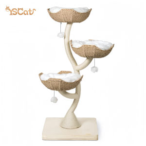 Tiragraffi a Torre Grande di Lusso in Legno Personalizzato dal Produttore, Design Soffice ed Estetico con Fiore in Rattan Rosa Eco-Friendly per Natale - Product Image 1