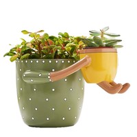 Jardinières en résine couleur ail, pots de fleurs d'intérieur vintage avec trous de drainage, pots doubles en un, cadeau créatif pour les amateurs de jardin