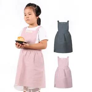 长荣定制十字背可爱粉色烘焙棉麻日本儿童围裙