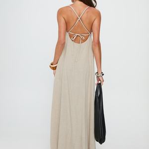 Vestido Largo Informal de Lino 100% para Mujer, Estilo Verano, Sin Espalda, Diseño OEM - Product Image 5