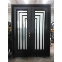 Porte d'entrée extérieure de sécurité robuste en acier forgé à la main, design moderne et simple, double, en fer forgé, anti-effraction, pour villas sur mesure