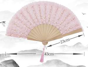 Éventail pliant en bois brodé coloré de 23 cm, style chinois ancien – Cadeau promotionnel écologique pour mariage et fête - Product Image 4