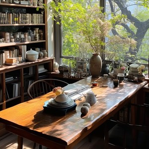 Tavolo da Pranzo/Caffè in Legno di Noce Naturale con Bordo Vivo, Moderno e di Alta Qualità per Casa, <span class=keywords><strong>Cucina</strong></span> e Ristorante - Product Image 6