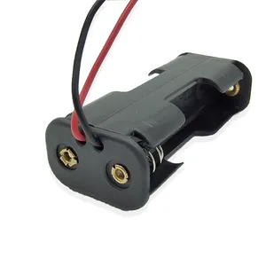 Producto más vendido Almacenamiento de batería Caja de tamaño AA Negro con conector de cables Célula de 1,5 voltios 2 AA 1,5 V Soporte de batería