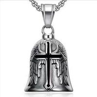 Acier inoxydable Mode Tendance Nouveau Hommes Vintage Croix Cloche Vent Rétro Punk Hip Hop Rock Croix Personnage Pendentif Collier Cloche