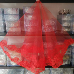 S2366F Nouveau Voile de Mariée Rouge en Dentelle Brodé de Haute Qualité, 1,5 Mètre, Voile de Mariage en Tulle Chiffré, Vente Chaude - Product Image 2