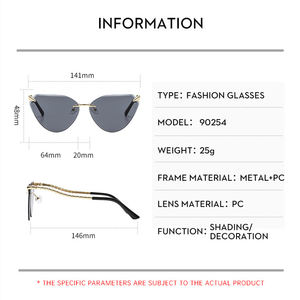 Lunettes de soleil de luxe pour femmes, monture en métal <span class=keywords><strong>serpent</strong></span>, sans monture, œil de chat, lunettes de soleil de créateur, monture dorée, verres en verre - Product Image 2