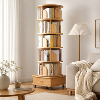 Étagère à livres rotative à 360 degrés en bois avec roulettes, organisateur de rangement multi-niveaux pour la maison et le bureau