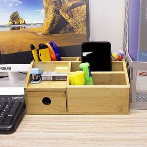 Bamboo Desktop Organizer Single Tier <b>Drawer</b> Multifunction Flexible Design for Home Office Living Room-Elegant <b>Desk</b> Organizer - Product Image 5