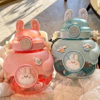 Bouteilles d'eau en plastique avec paille pour filles et étudiants, motif animaux mignons, vente en gros, grande capacité, tasses à eau de dessin animé