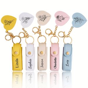 Pochette gravée fleur de naissance, étui à rouge à lèvres avec miroir, support de rangement anti-perte pour baume à lèvres personnalisé avec nom - Product Image 1