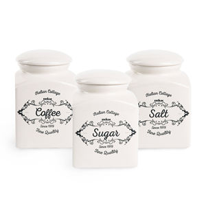 Ensemble de 3 pots en céramique Excelsa de qualité supérieure, 10x12x10 cm, blancs, bouteilles et pots de rangement - Product Image 1