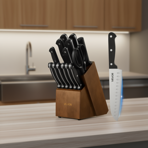 Juego de cuchillos de cocina Vevor de 15 piezas de acero inoxidable con bloque de madera y mango ergonómico para cocinar en casa - Product Image 2