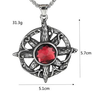 Collares de Joyería Personalizados de Acero Inoxidable Únicos, Colgante de Brújula Vikinga con Gema Roja, Nudo Celta, Estilo Nórdico Gótico Punk - Product Image 5