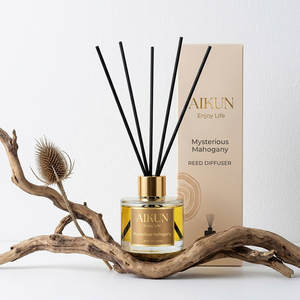 Aikun 100ml Round Glass Sticker Logo Wood Box Moq Fast 3 Day Sample 7 Day Ship Any <b>Scent</b> Lasting Reed Diffuser Set for Stores - Product Image 1