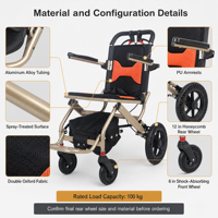 Fauteuil roulant manuel pour les soins à domicile et la mobilité des personnes âgées avec structure pliable, manipulation pratique et rangement compact