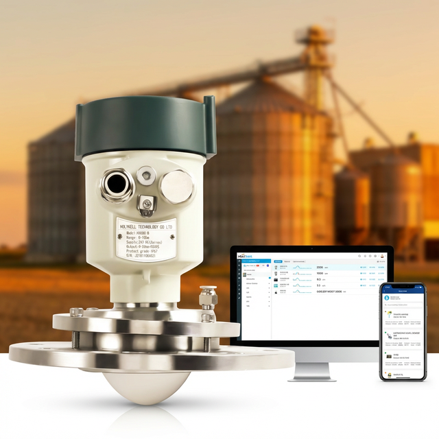 Holykell 80GHz FMCW Radar Level Sensor Non Contact Level Measurement for High Silos 120m Range Grain Bin Transmitter