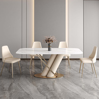 Table à manger moderne légère de luxe simple en ardoise chaise combinaison design créatif taille dorée Table à manger de restaurant salon