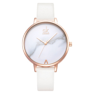Reloj de cuarzo elegante y sencillo para mujer, esfera con patrón de mármol, correa de cuero, diseño minimalista, informal, con manecillas únicas - Product Image 3