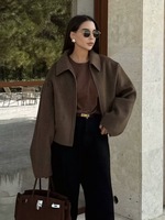Veste décontractée coupe-vent tissée personnalisée pour femme, avec col à revers et fermeture éclair, silhouette ample, style vintage, pour automne-hiver