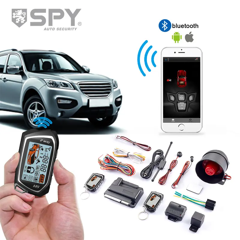 Kit de alarme automotivo universal, sistema de partida, lcd, controle remoto, fechamento automático, melhor, bidirecional, alarme de carro com anti-hijack