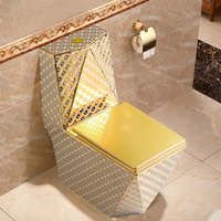 WC monobloc en céramique de luxe à double chasse d'eau avec finition dorée, à poser au sol, garantie 5 ans