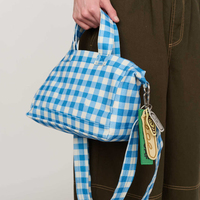 Bolsa de Mano de Lona de Algodón a Cuadros para Mujer, con Logotipo Bordado Personalizado, Tamaño Personalizado, con Correa Cruzada Ajustable, Venta al Por Mayor
