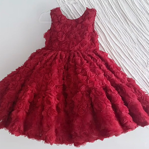 Abito da Principessa per Bambina, Costume da Cerimonia per Primo Compleanno, Vestito Floreale Rosso in Poliestere - Product Image 3