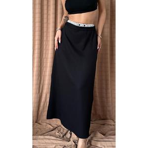 Black Women's <b>Skirt</b> <b>Elastic</b> <b>Waist</b> High <b>Elastic</b> Long <b>Skirt</b> For Everyday Wear - Product Image 2